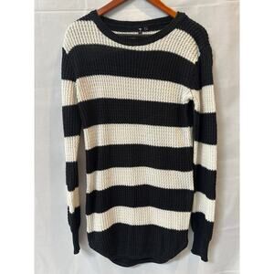 Poof Long Black and Cream Striped Sweater, Long Sleeve Size S
